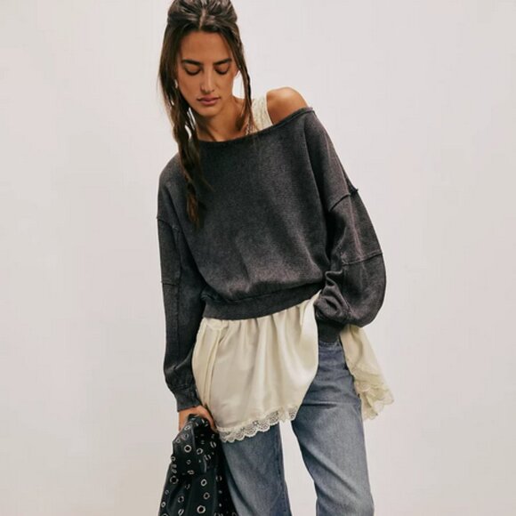 Free People Sweaters - FREE PEOPLE Ife Pullover Sweater Thermal Textured Waffle Knit Crop Exposed Seams